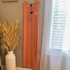 BRAND NEW True Religion Women's Coral Almond Lace Up Midi Dress